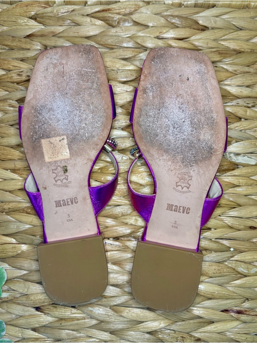 Maeve Anthropologie Magenta Satin Embellished Slide Sandals - Picture 13 of 15